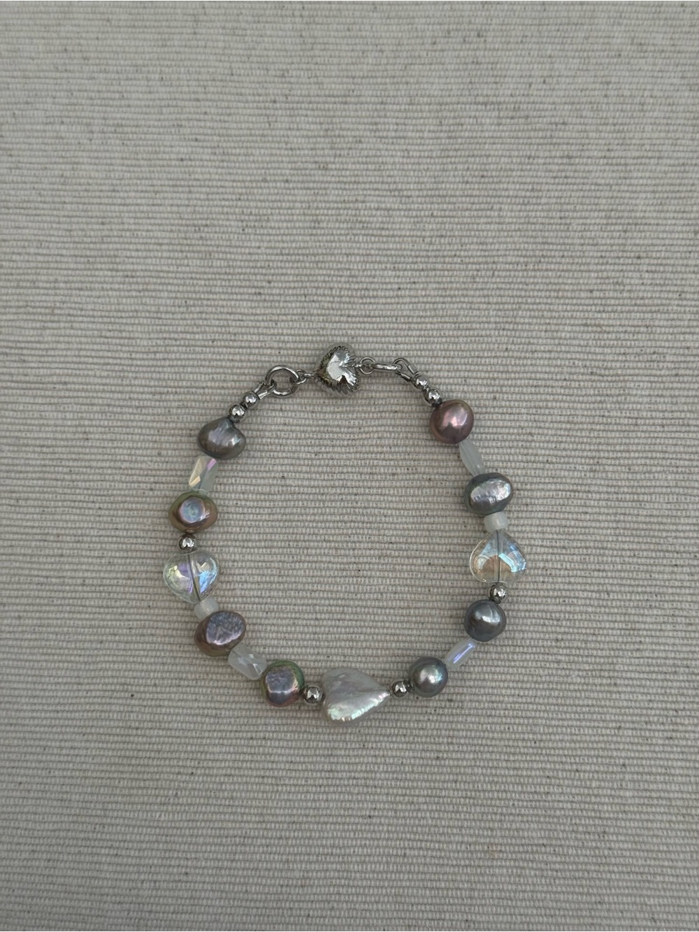 Iridescent Pearl and Crystal Bead Bracelet - Silver Tone